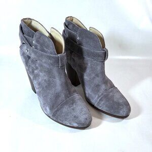 Rag & Bone Harrow Gray Suede Leather Stacked Heel Booties Size 38